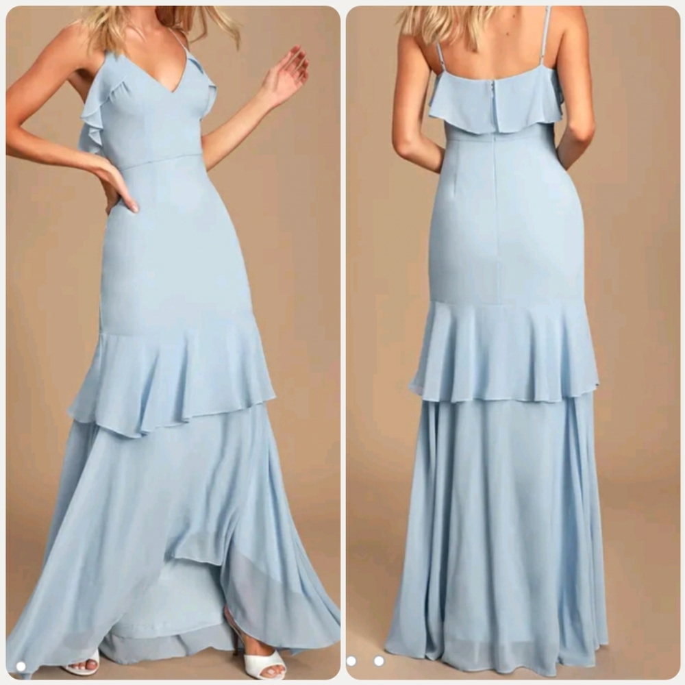 Lulu's Light Blue Ruffled High-Low Maxi Dress